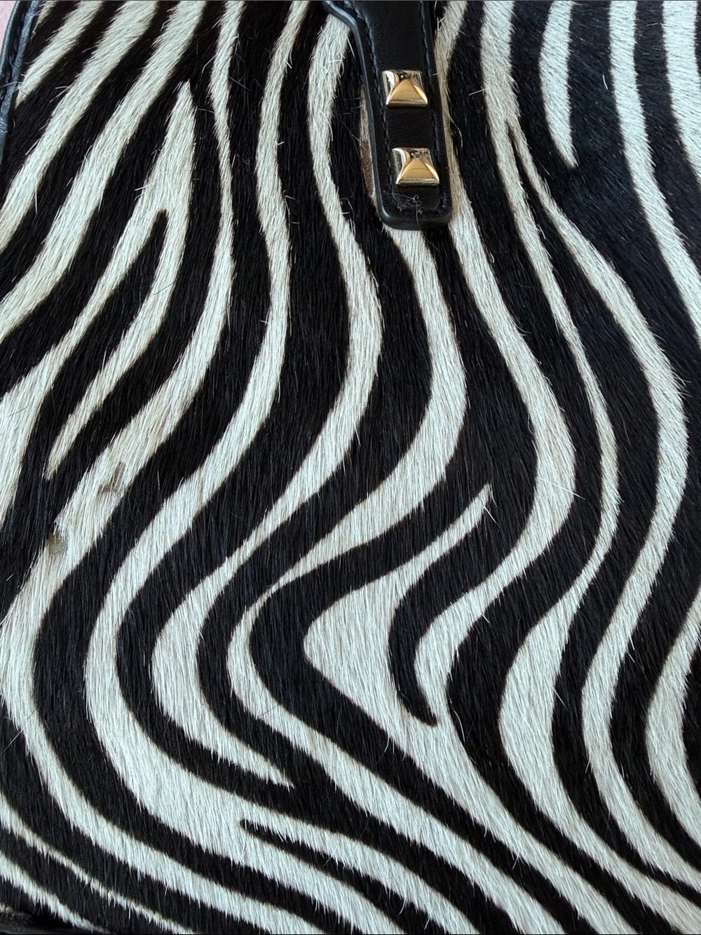 Rebecca Minkoff Black Leather & Zebra Faux Fur Satchel Tote - Picture 7 of 8